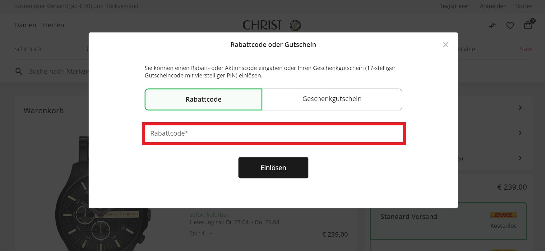 christ gutschein anwenden