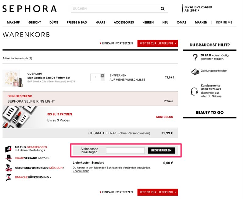 sephora gutschein anwenden