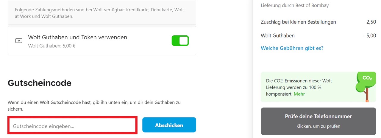 wolt gutschein anwenden