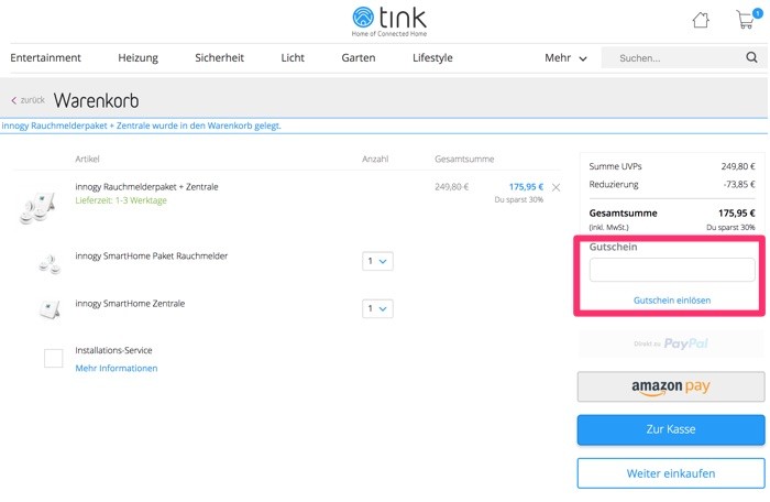 tink gutschein anwenden